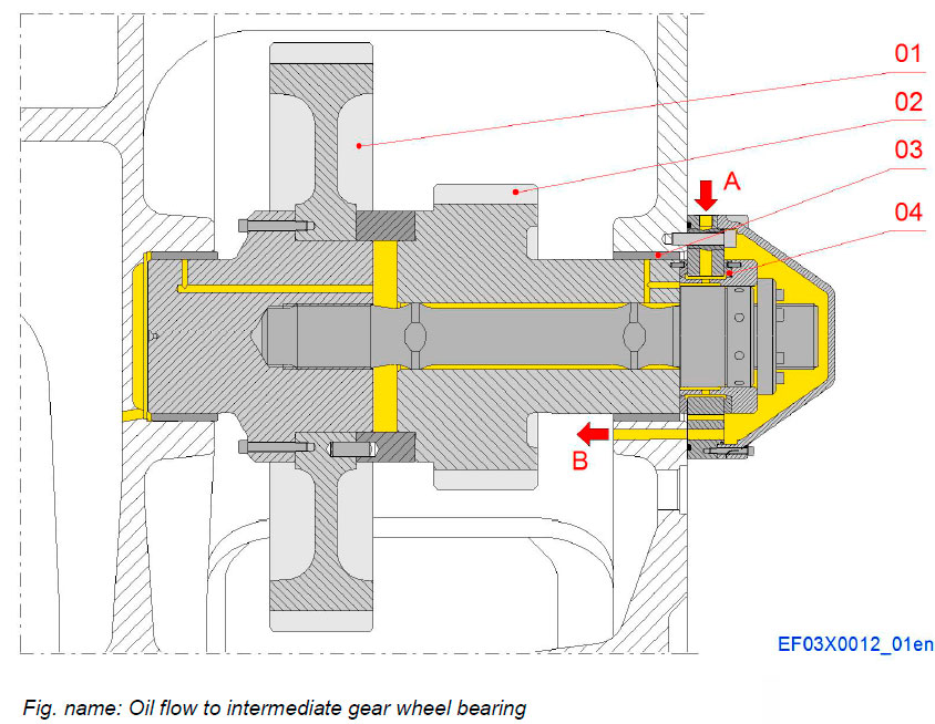 Oil flow to intermediate gear wheel bearing