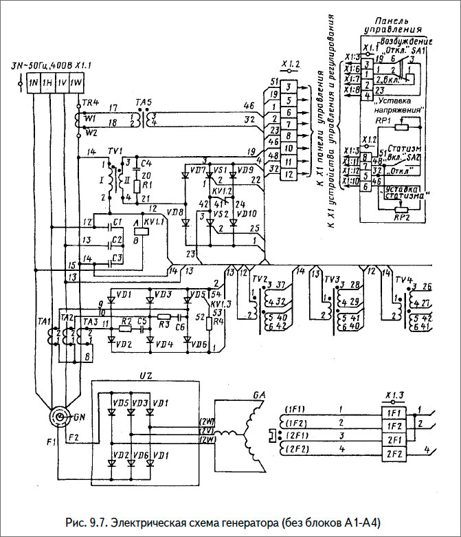 Электрическая схема генератора (без блоков А1-А4)