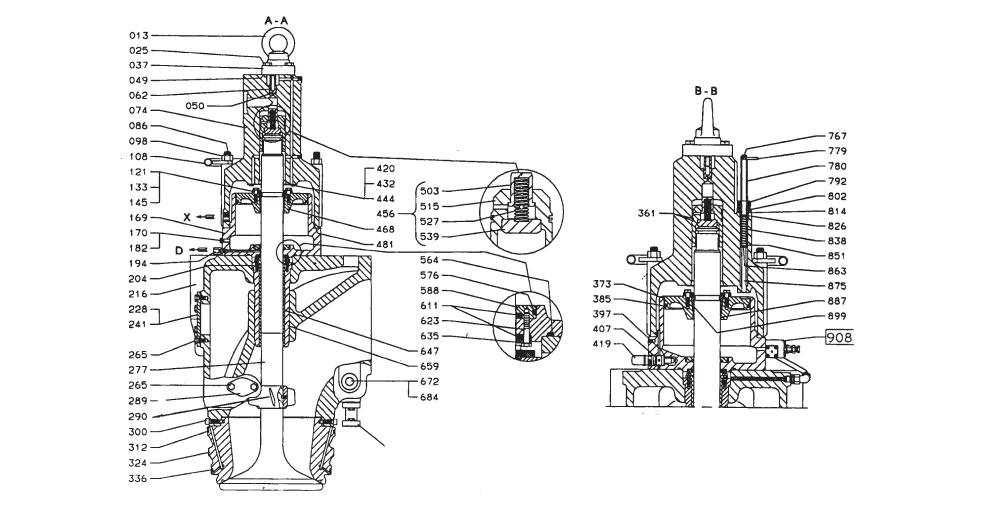 Схема конструкции выпускного клапана дизеля фирмы MAN B&W типа МС с гидравлическим приводом