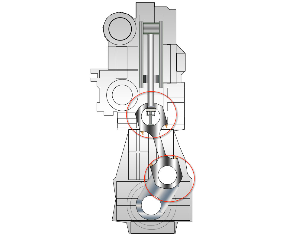 2 Stroke Marine Engine Connecting Rod arrangement with piston rod and Crankshaft